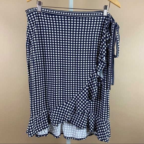 Women’s Max Studio Size 32 Navy Blue Wrap Skirt Mod Retro Ruffle Layered - Picture 1 of 11